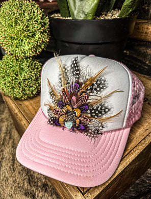 Lainey Feather Trucker-Pink