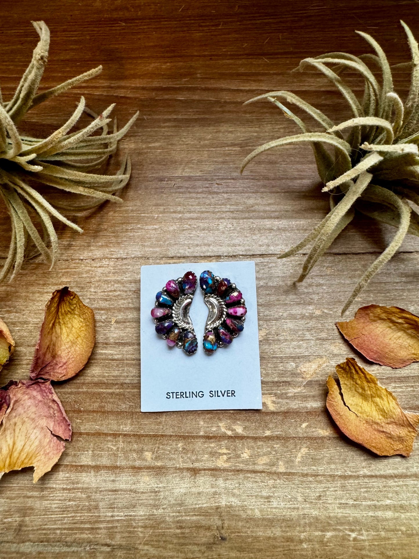Half Cluster Earrings – Pink Dahlia & Sterling Silver