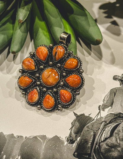 German Silver/Orange Spiny Cluster Pendant