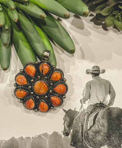 German Silver/Orange Spiny Cluster Pendant