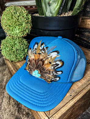 Lainey Feather Trucker-Turquoise #1