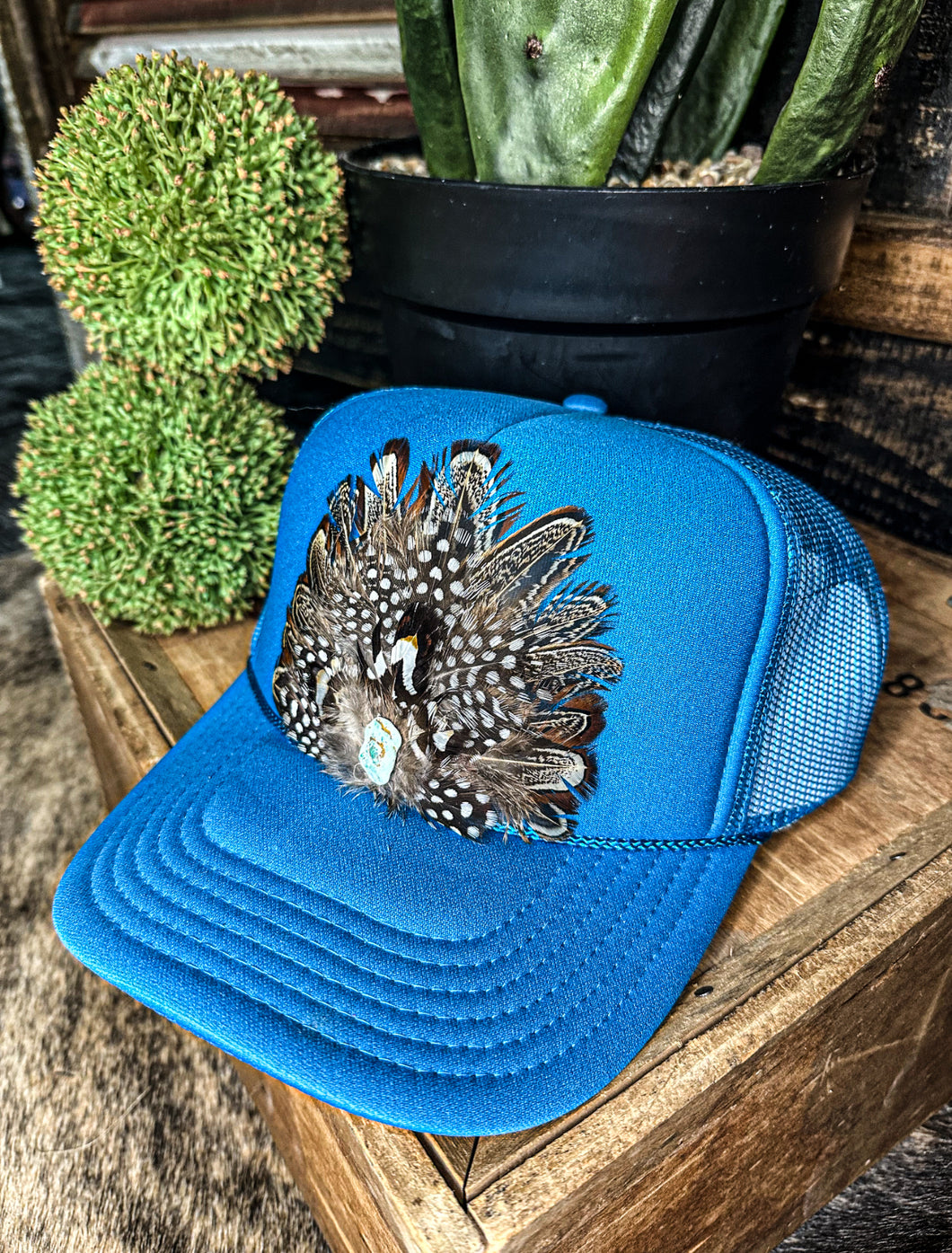 Lainey Feather Trucker-Turquoise #2