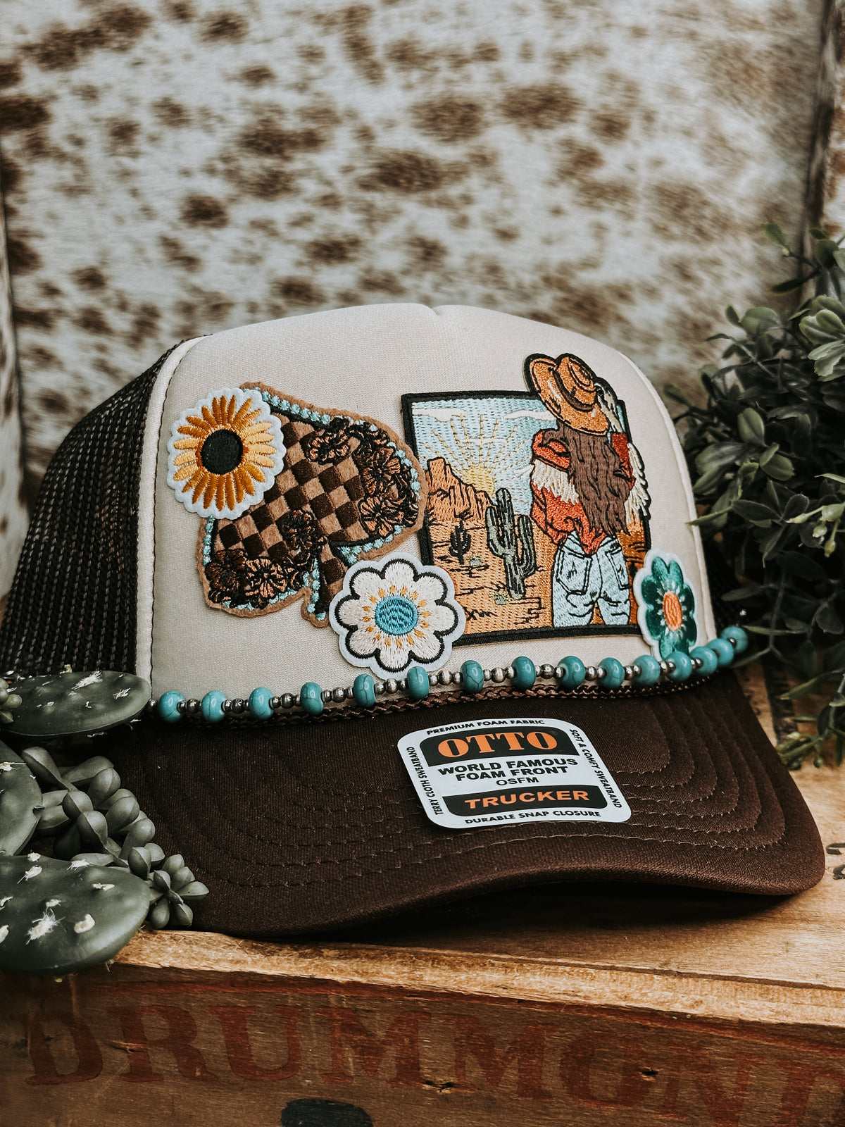 Anthropologie Christmas trucker hat embroidered patches OSFM Christmas Buck 2-Tone Trucker Hat – Panola Brand® main image 3