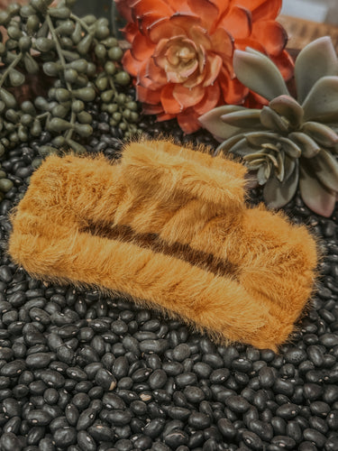 Fuzzy Hair Clip- Mustard