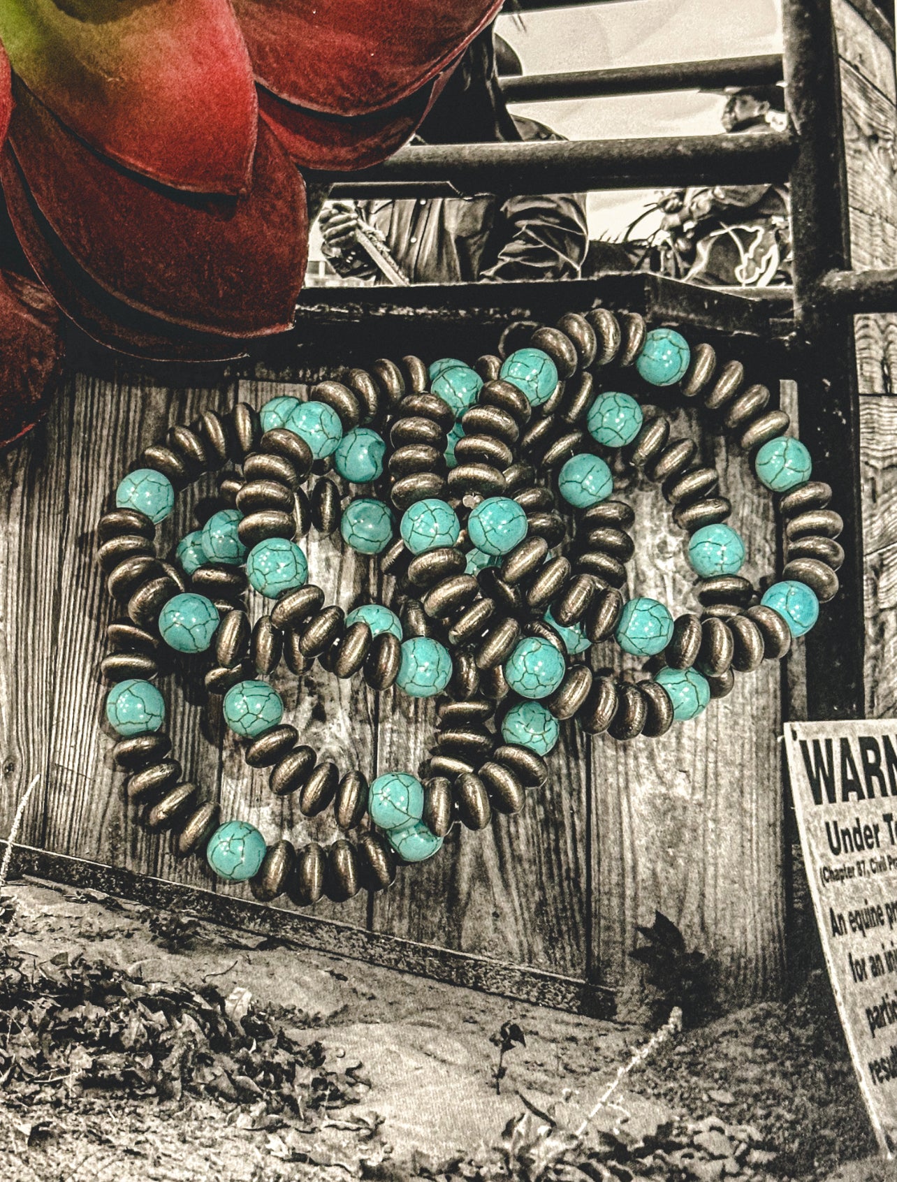 Blue Turquoise/Silver Pearl Bracelet