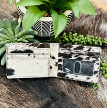 Load image into Gallery viewer, Black &amp; White Cowhide Bi-Fold / Money Clip