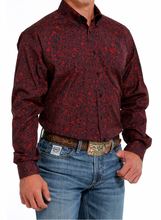 Load image into Gallery viewer, Cinch Red &amp; Navy Paisley Button Up